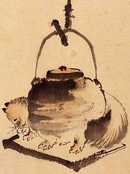 Tanuki turning into tea kettle, or tea kettle turning into Tanuki