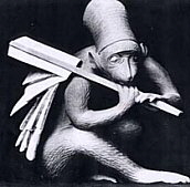Masaru (literally Kami Monkey) with strange bird hat and pestle, Mt. Hiei, Hie Shrine