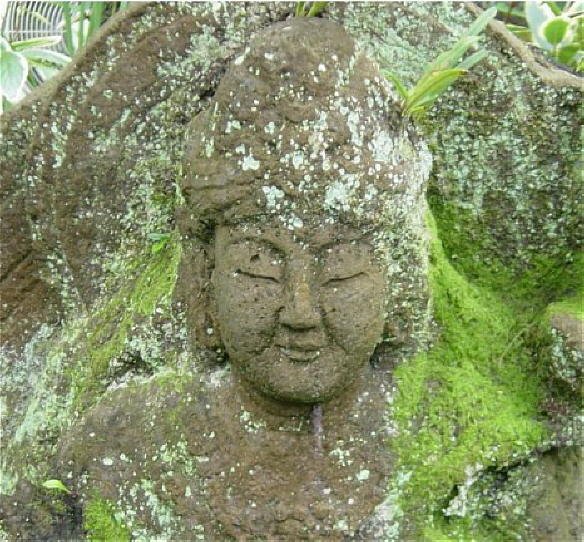 CLOSEUP - Stone Fugen Statue in Private Garden, Kamakura