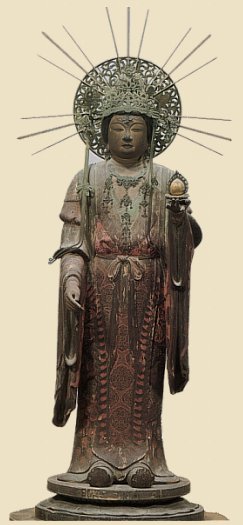 Kichijoten (Mahasri), 1078 AD, Heian Era, Wood with pigments, 116 cm, Treasure of Horyuji Temple