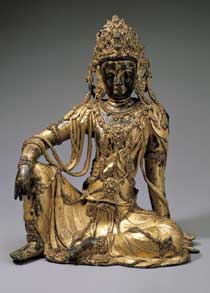 Seated bodhisattva Avalokiteshvara, 1300?1400. Gilded bronze. National Museum of Korea, Seoul, D801. Seated bodhisattva Avalokiteshvara, 1300?1400. Gilded bronze. National Museum of Korea, Seoul, D801.