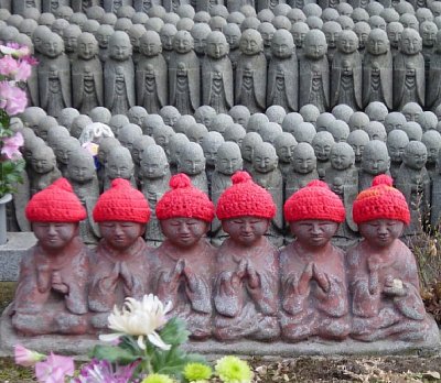 Six Jizo Statues at Hase Dera in Kamakura, Japan