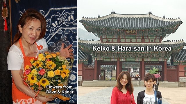 Keiko in Korea; flowers from Dave and Kagari