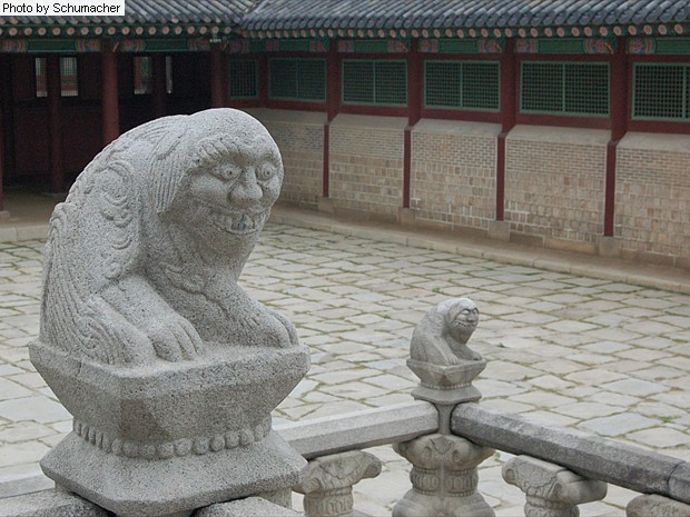 Fanciful stone lions at Gyeongbokgung Palace in Seoul, Korea.