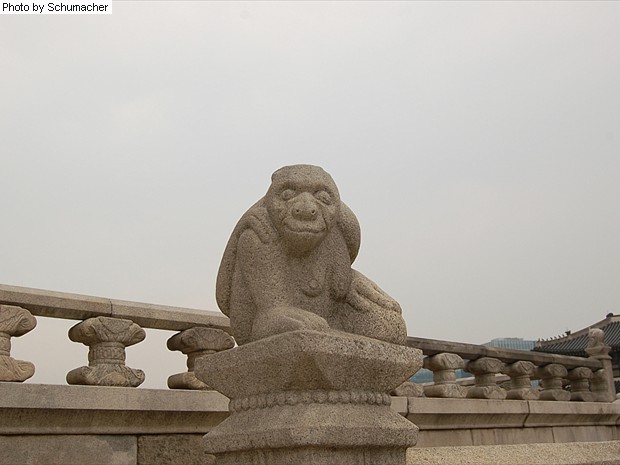 Stone monkey at Gyeongbokgung Palace in Seoul, Korea.