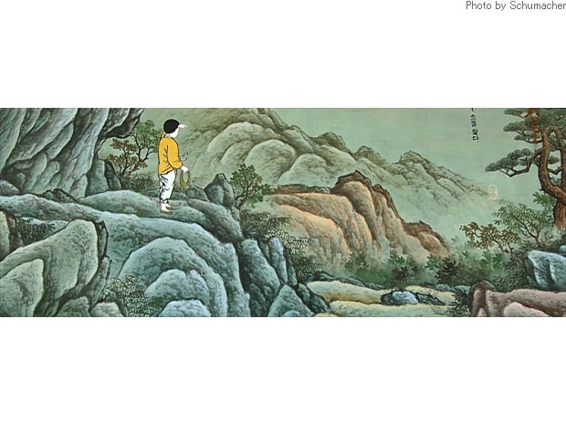 1. Searching for the Ox 尋牛. Shows a young boy going out to find an ox in the field. The practitioner who is meditating for the first time is searching for his Buddhahood, which he has had from the beginning.
