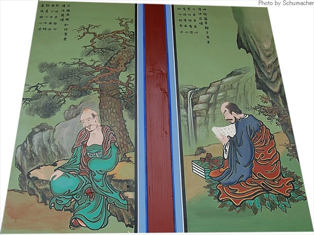 3rd & 4th patriarchs Śāṇakavāsa 商那和修, Upagupta 優婆毱多; painting at Seokjongsa Temple. 