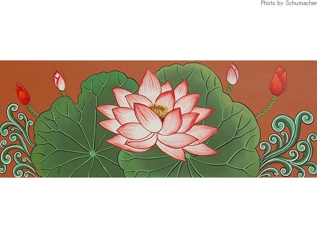 Lotus flower 華 at Chukseosa Temple. Painted on a wooden panel.