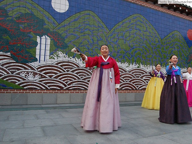 Street performers in downtown Seoul.
