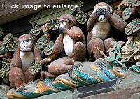 Three Monkeys at Nikko Toshogu Shrine; photo by Emil Schuttenhelm
