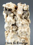 CLOSEUP - Ivory carving of Kappa, Shirikodama, Monkeys and the Moon