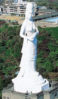 Kamaishi, Dai-Kannon standing upon Kamazaki Point, overlooking Kamaishi Bay.